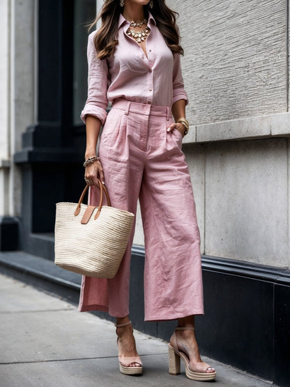 Women's Capri Pants Loose Fit Shirt Set - Fashinoza
