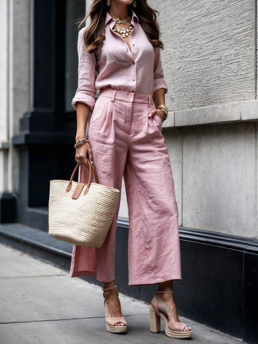 Women's Capri Pants Loose Fit Shirt Set - Fashinoza