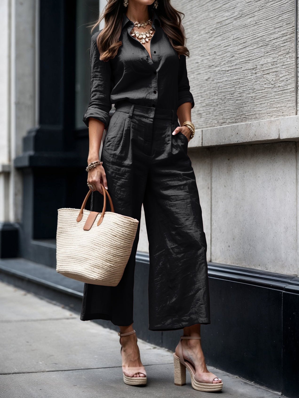 Women's Capri Pants Loose Fit Shirt Set