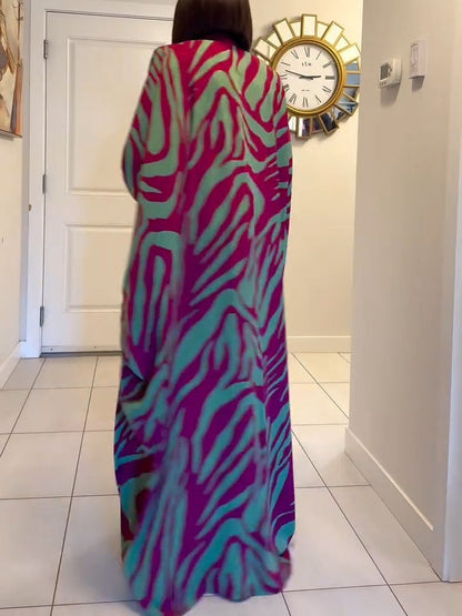 Zebra Print Maxi Dress V-Neck Batwing Sleeves