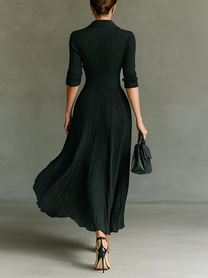 Women's Pleated Maxi Dress Belted Waist