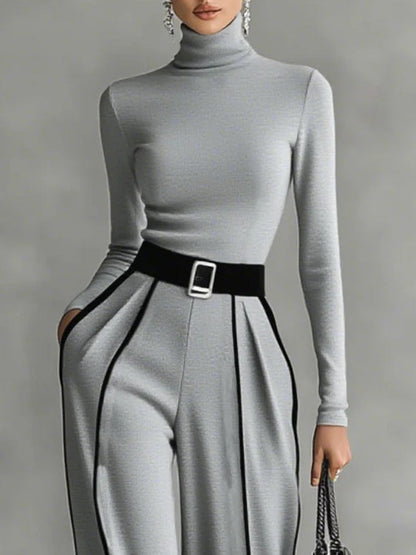 Women's High-Neck And Wide Leg Pants Set