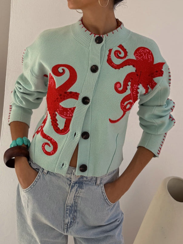 Women's Octopus Pattern Cardigan - Fashinoza