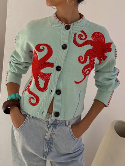 Women's Octopus Pattern Cardigan - Fashinoza
