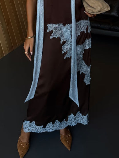 Women's Lace And Skirt Set Brown Blue