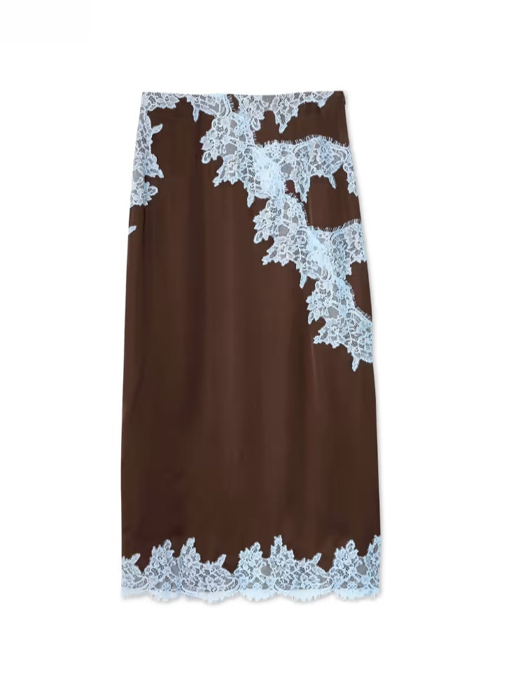 Women's Lace And Skirt Set Brown Blue
