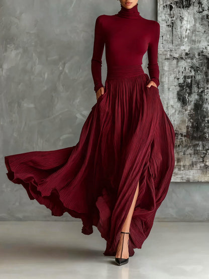Women's Pleated High-Neck Maxi Evening Dress