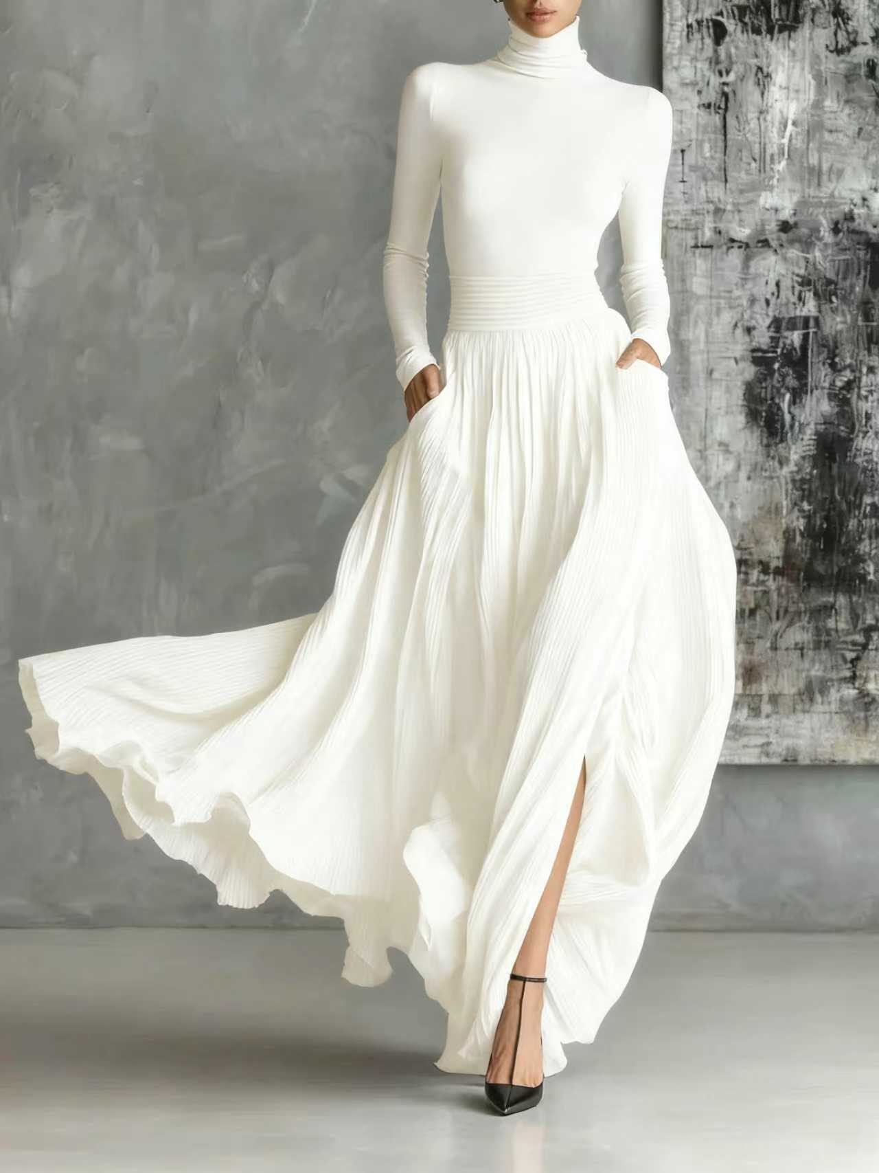 Women's Pleated High-Neck Maxi Evening Dress