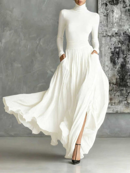 Women's Pleated High-Neck Maxi Evening Dress