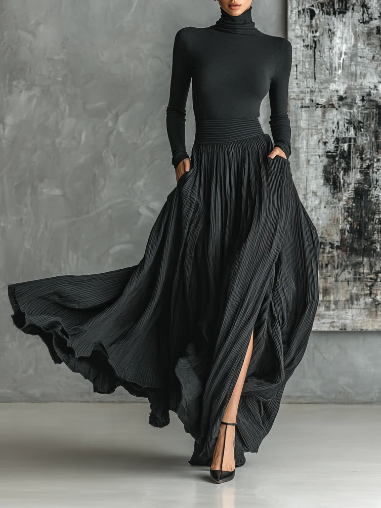Women's High Neck And Maxi Skirt Set - Fashinoza