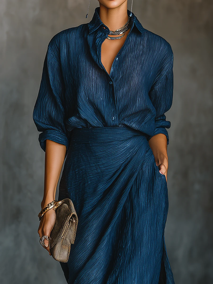 Women's Two Piece Suit Shirt Maxi Skirt