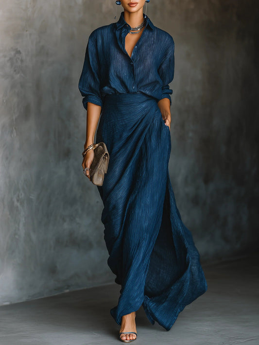 Women's Elegant Shirt And Long Skirt Set - Fashinoza
