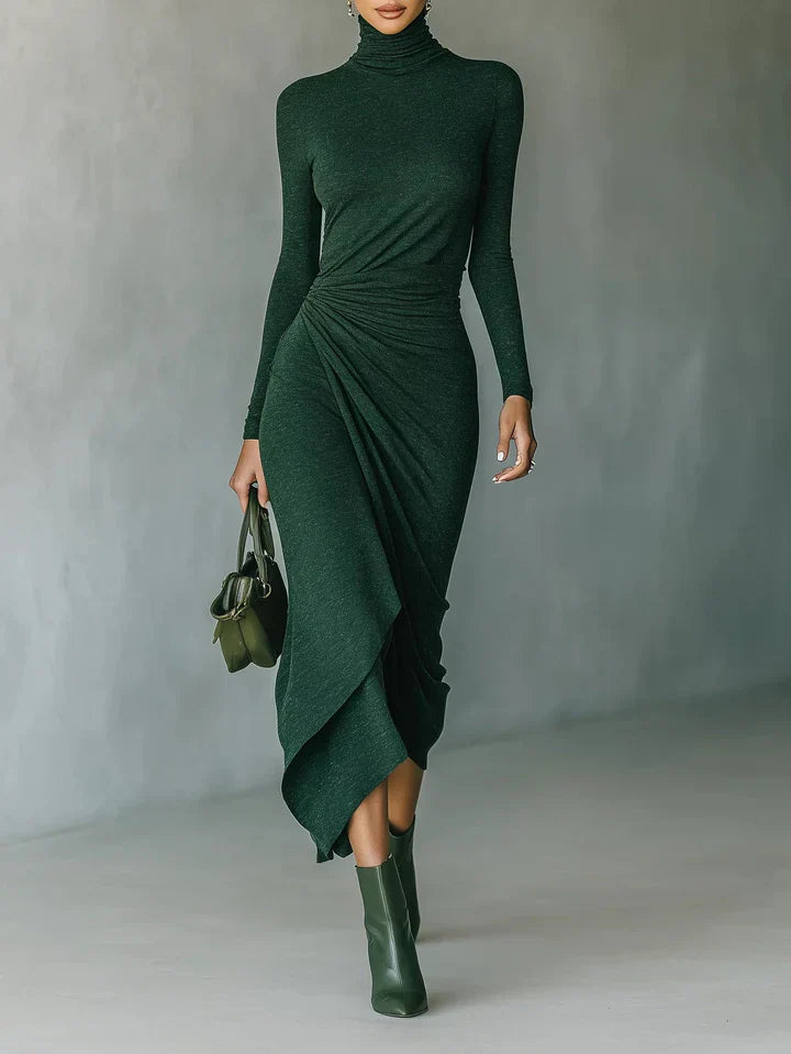 Draped Turtleneck Midi Dress