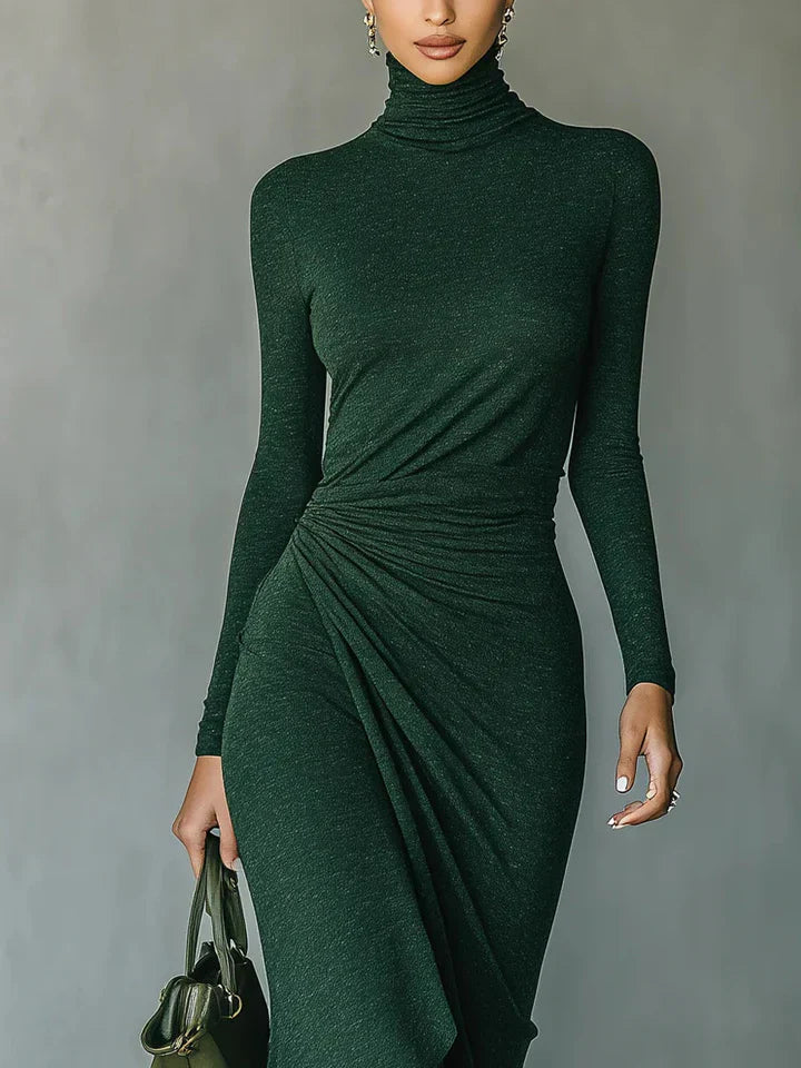 Draped Turtleneck Midi Dress