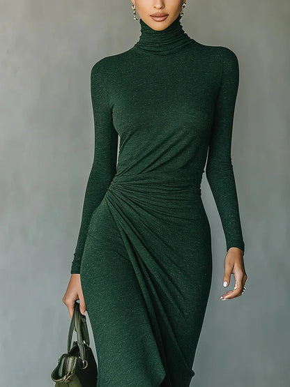Draped Turtleneck Midi Dress