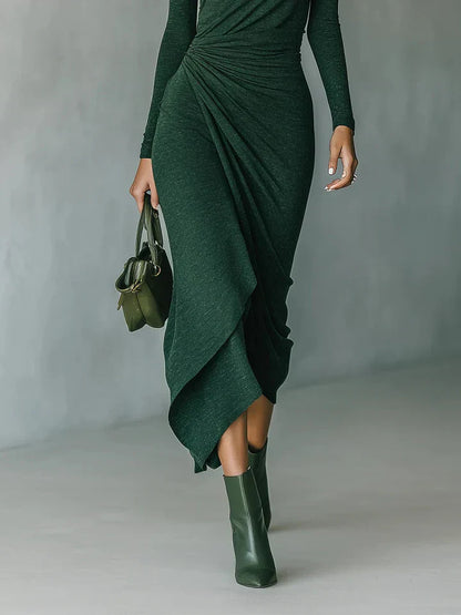 Draped Turtleneck Midi Dress