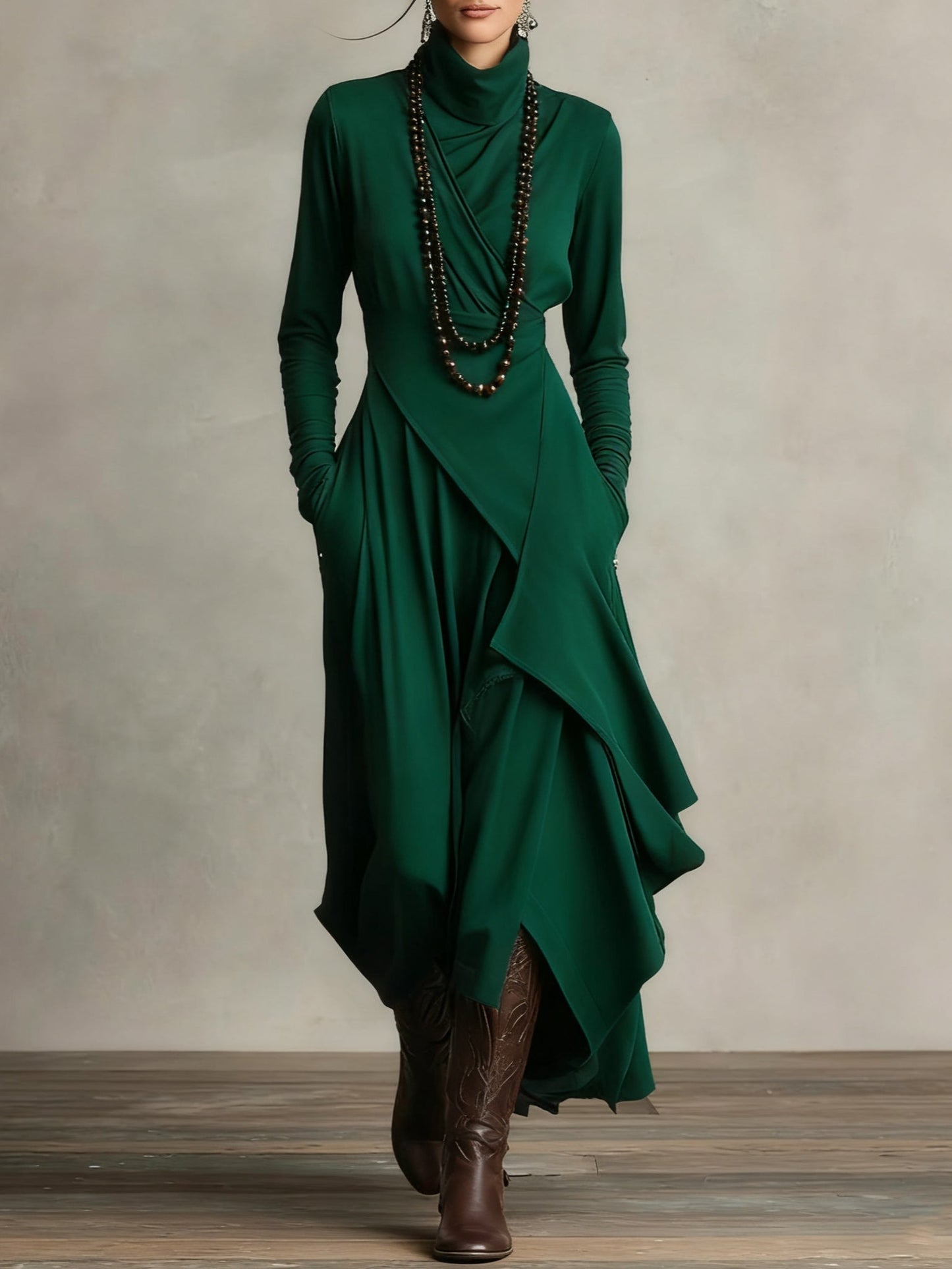 Asymmetrical Wrap Midi Dress
