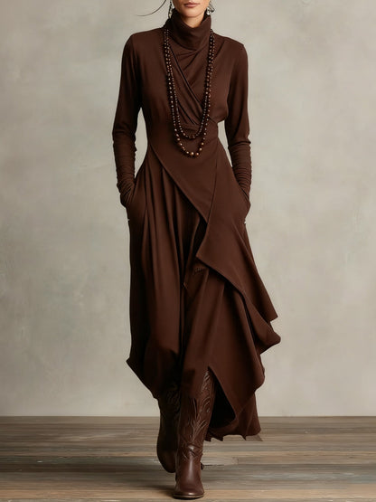 Asymmetrical Wrap Midi Dress