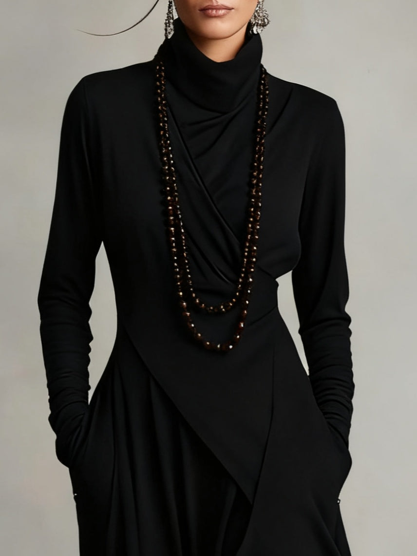 Asymmetrical Wrap Midi Dress