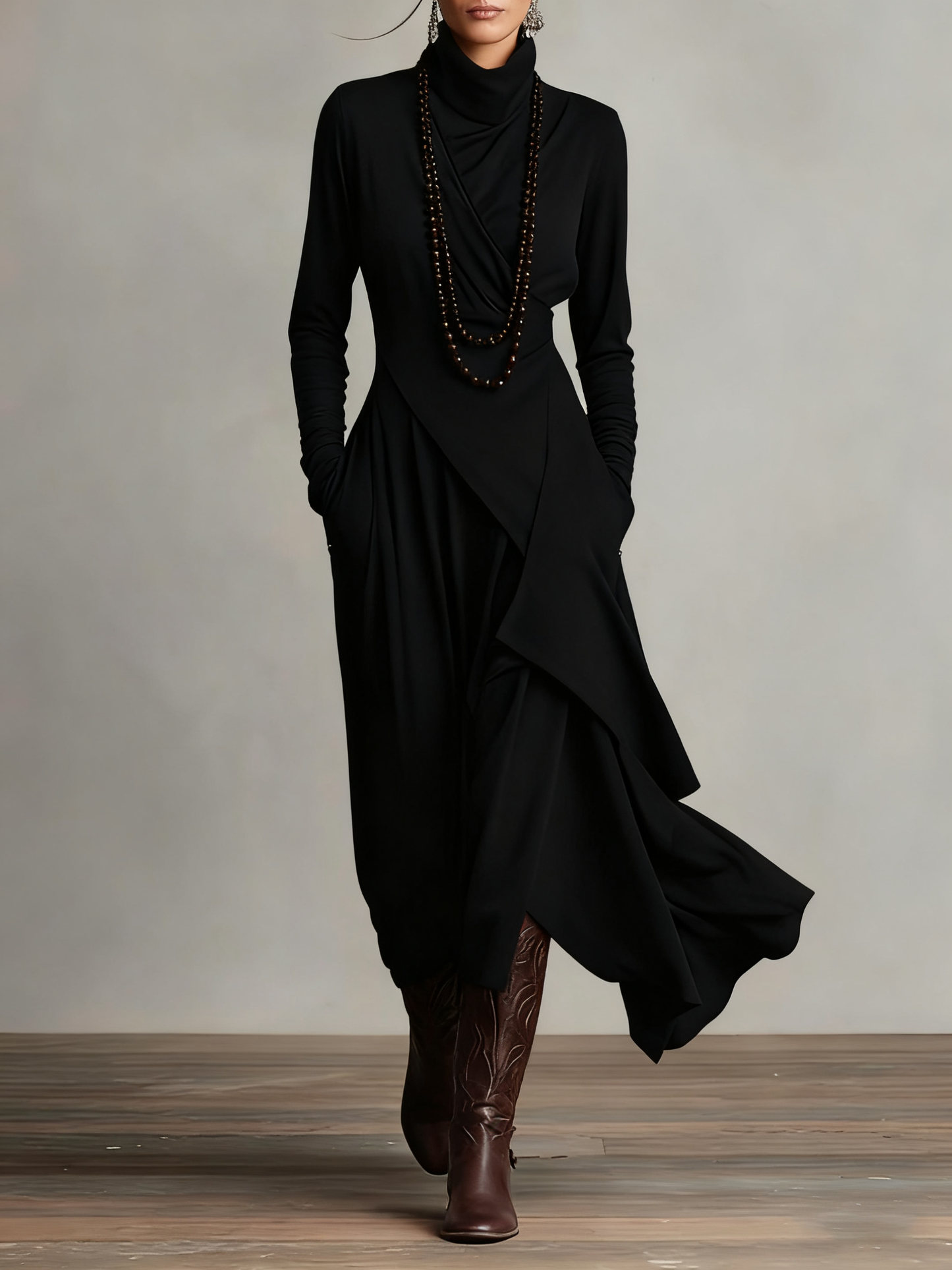 Asymmetrical Wrap Midi Dress