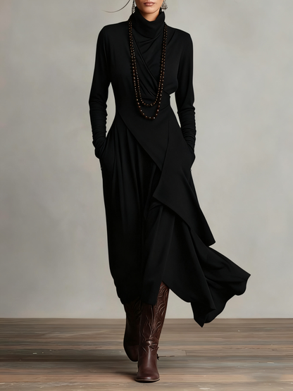 Asymmetrical Wrap Midi Dress