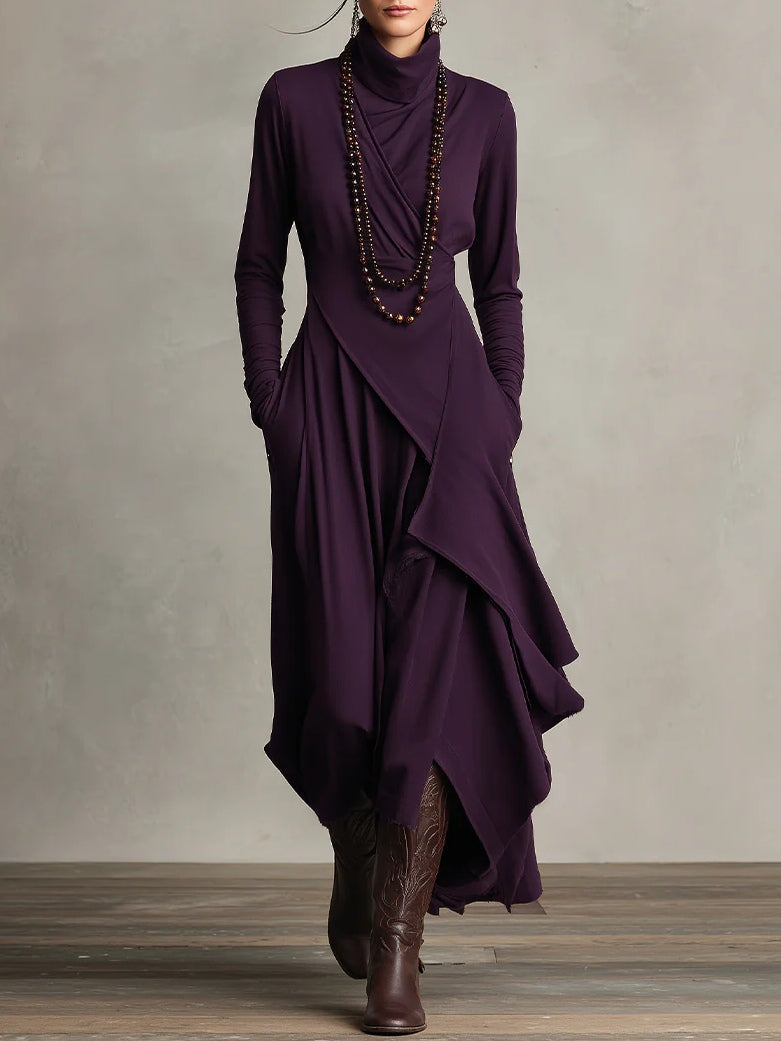 Asymmetrical Wrap Midi Dress