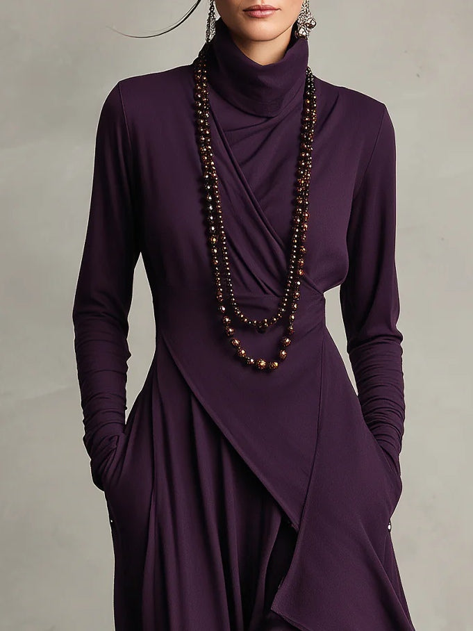 Asymmetrical Wrap Midi Dress