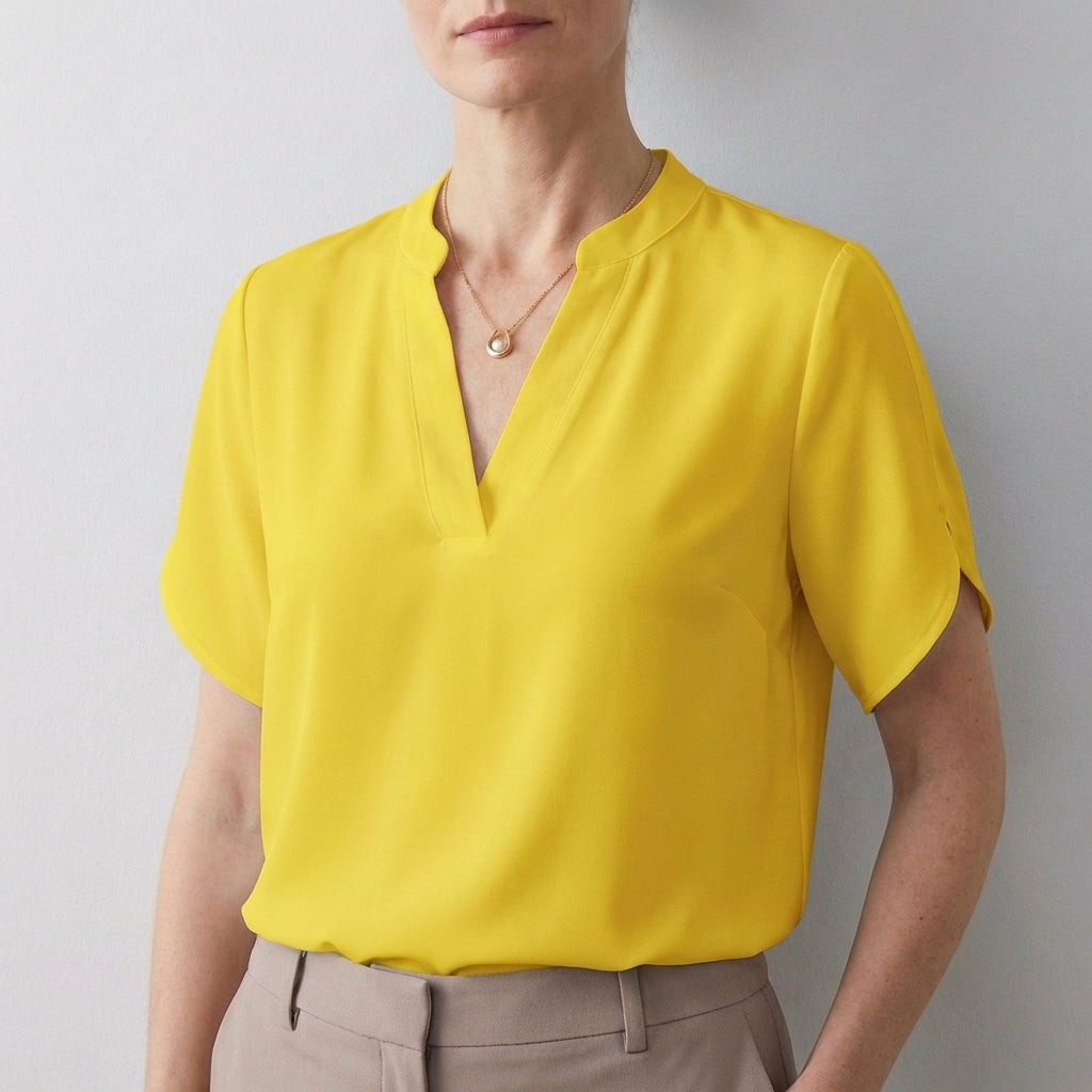 Dionne Women's Relaxed Fit V-Neck Blouse Split Sleeves