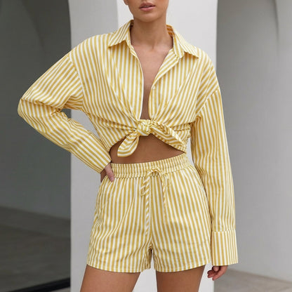 Women's Oversized Collared Shirt And Shorts Set