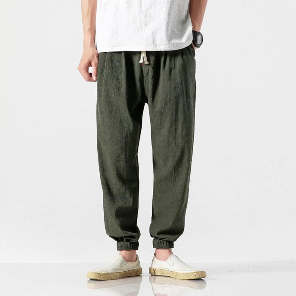 Men's Cotton Linen Comfort Pants Lightweight Beige - Fashinoza