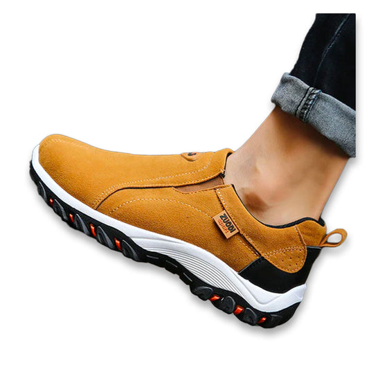 Men's Walking Shoes Waterproof Leather Slip-On Outdoor Hiking Sneakers