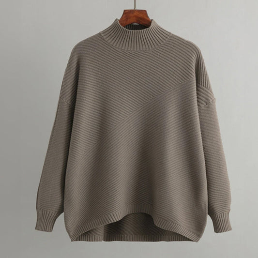 Women's Ribbed Mock Neck Sweater Cozy Knit - 
Fashinoza