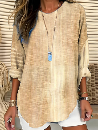 Women's Round Neck Vertical Stripe Blouse