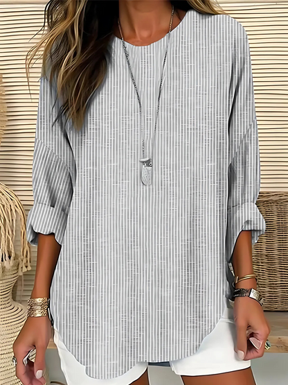 Women's Round Neck Vertical Stripe Blouse
