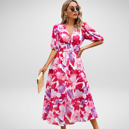 Women's V Neck Flowy Dress Violet
