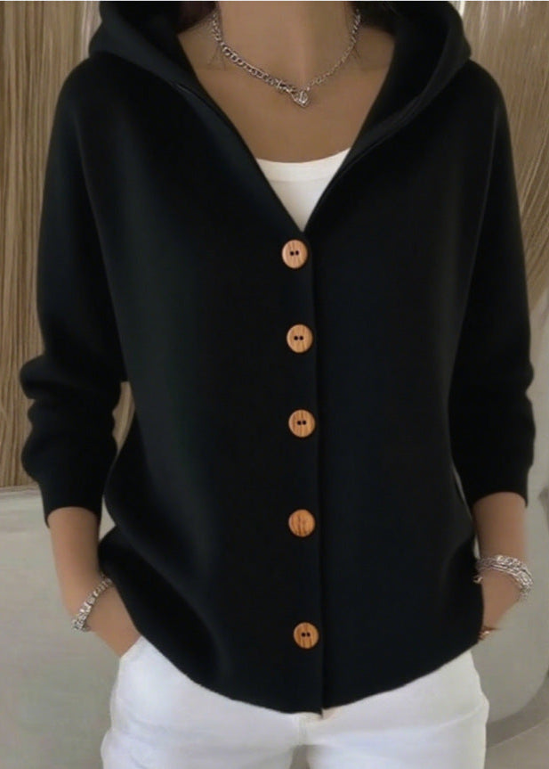 Button-Up Hooded Knit Cardigan