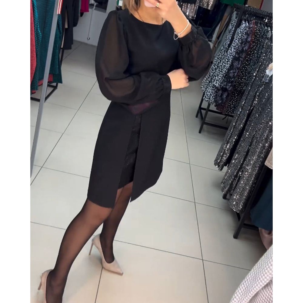 Women's Puff Sleeve Dress Gathered Cuffs