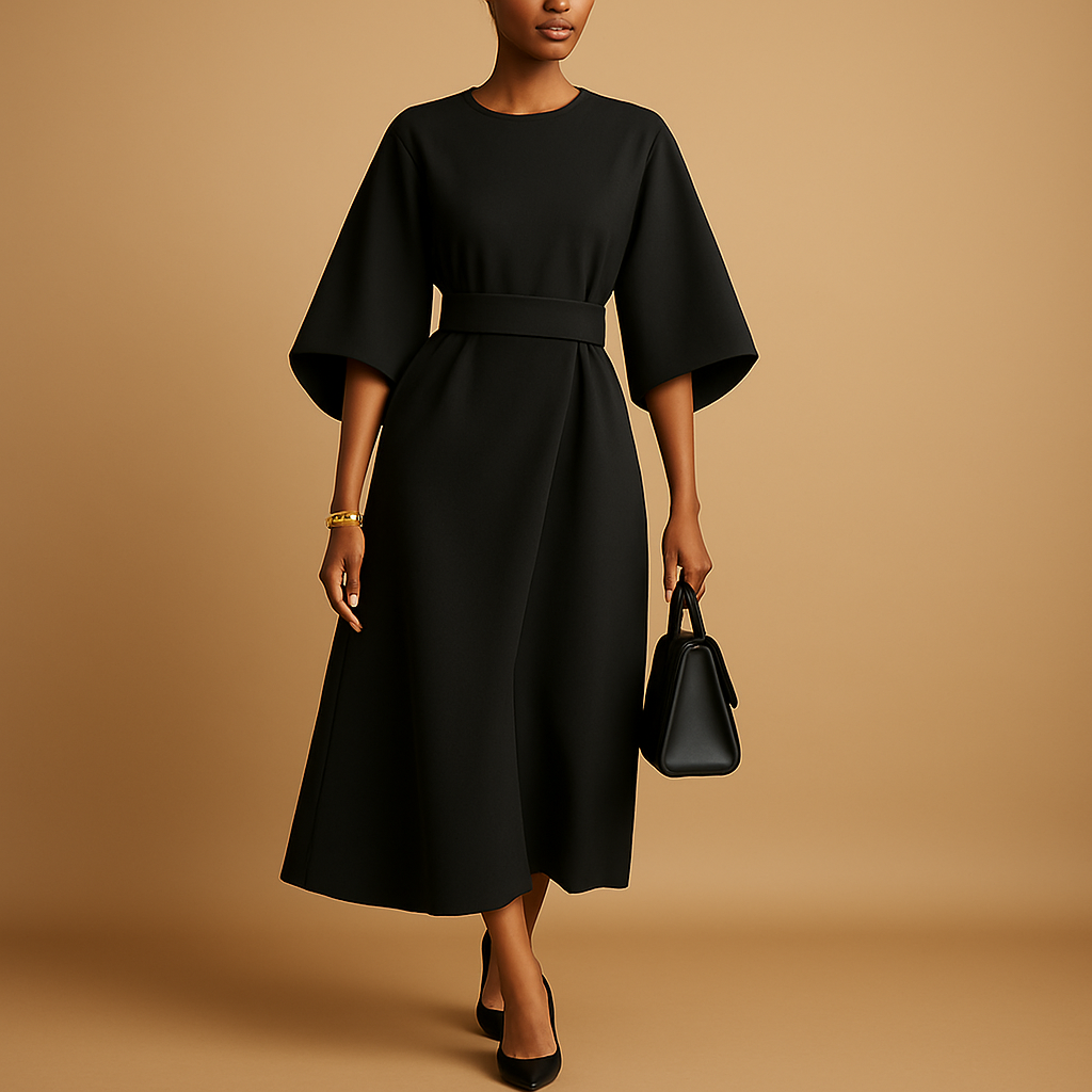 Virella Women's A-Line Midi Dress With Belt - 
Fashinoza