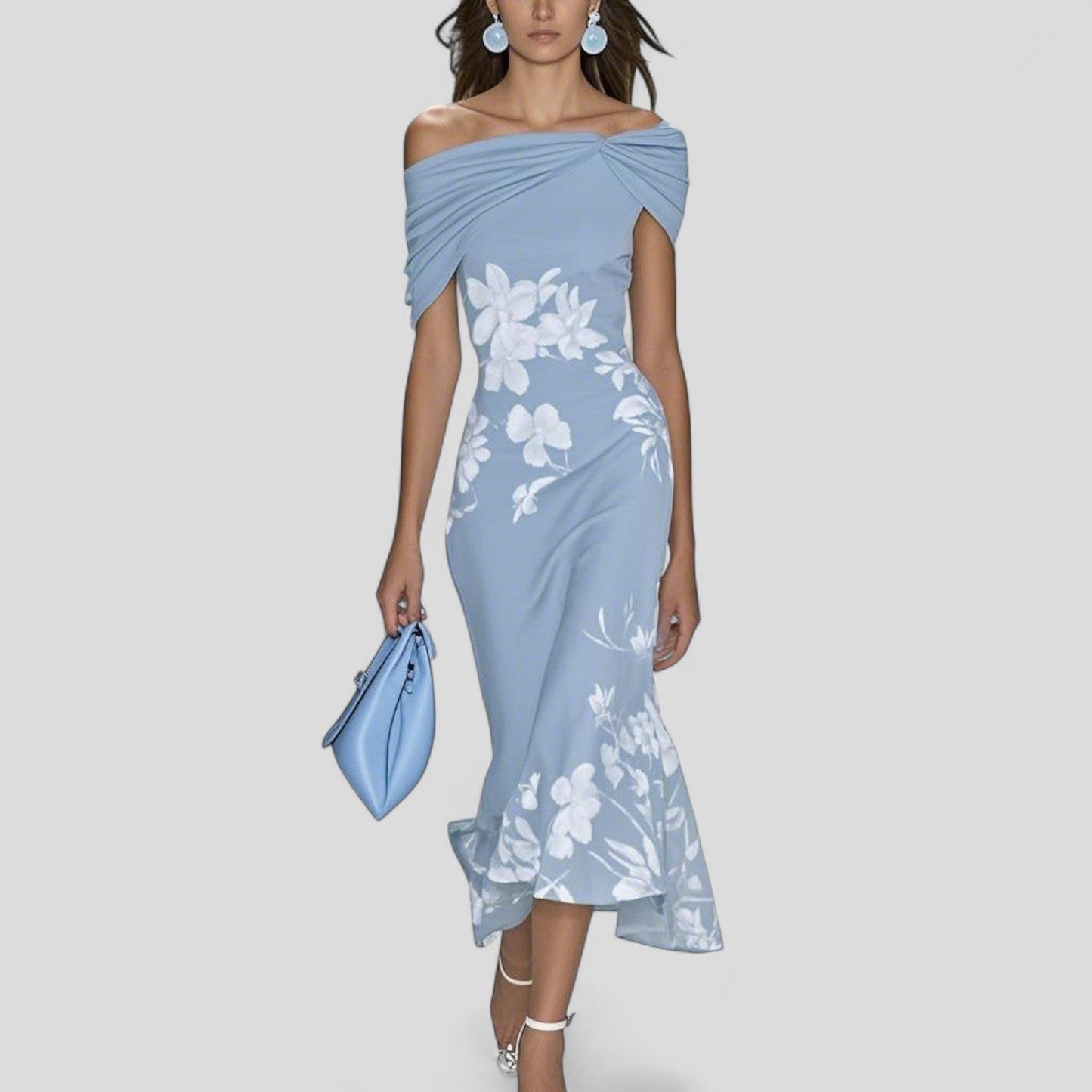 Women's Floral Off Shoulder Ruffle Midi Dress