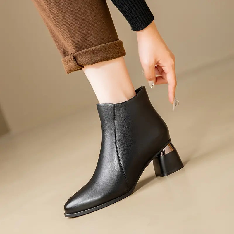 Women's Ankle Boots Block Heel Rounded Toe - Fashinoza