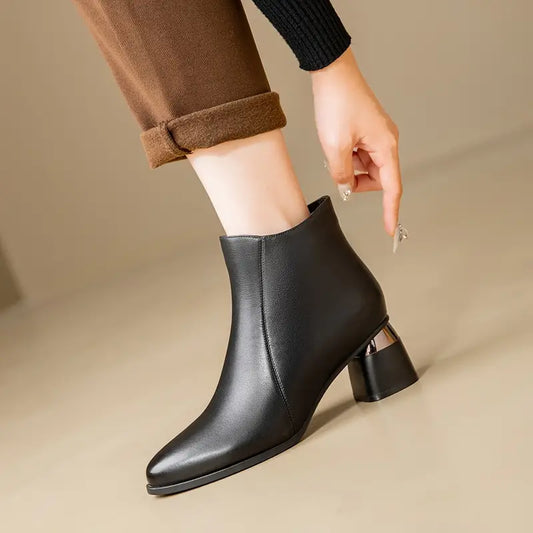 Women's Ankle Boots Block Heel Rounded Toe - Fashinoza