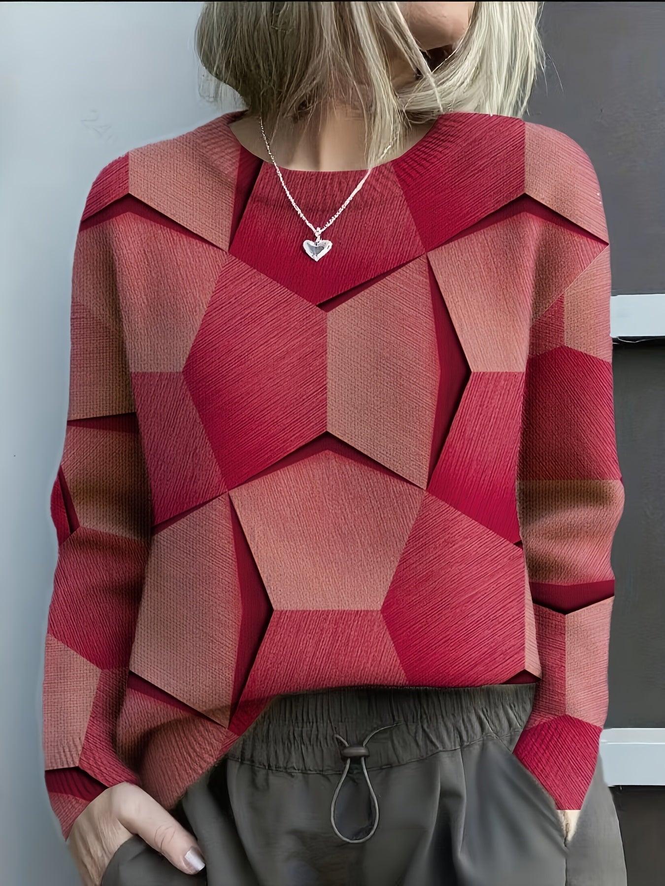 Women's Crewneck Sweater 3D Geometric Design