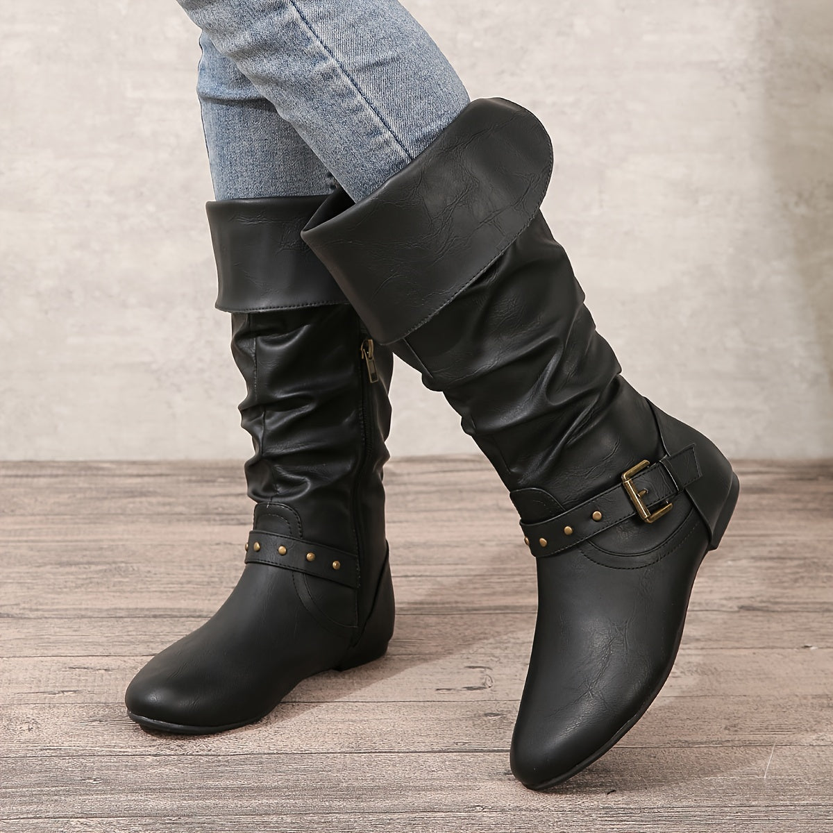 Women's Knee-High Zipper Boots Closed Toe