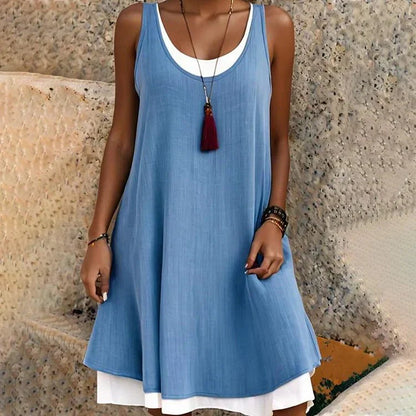 Women's Sleeveless Mini Dress Layered Scoop Neck