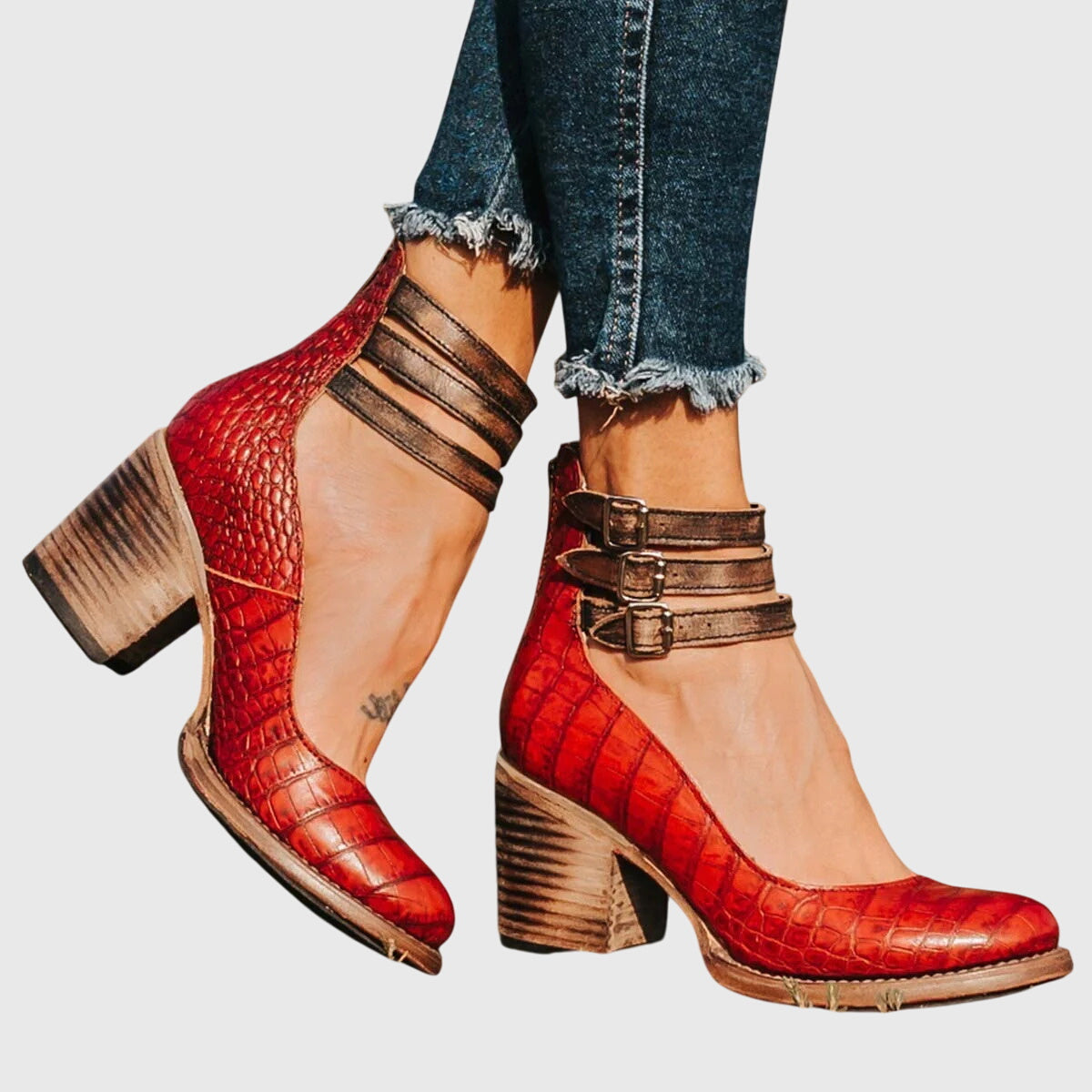 Alana | Womens Buckle Strap Block Heel Boots