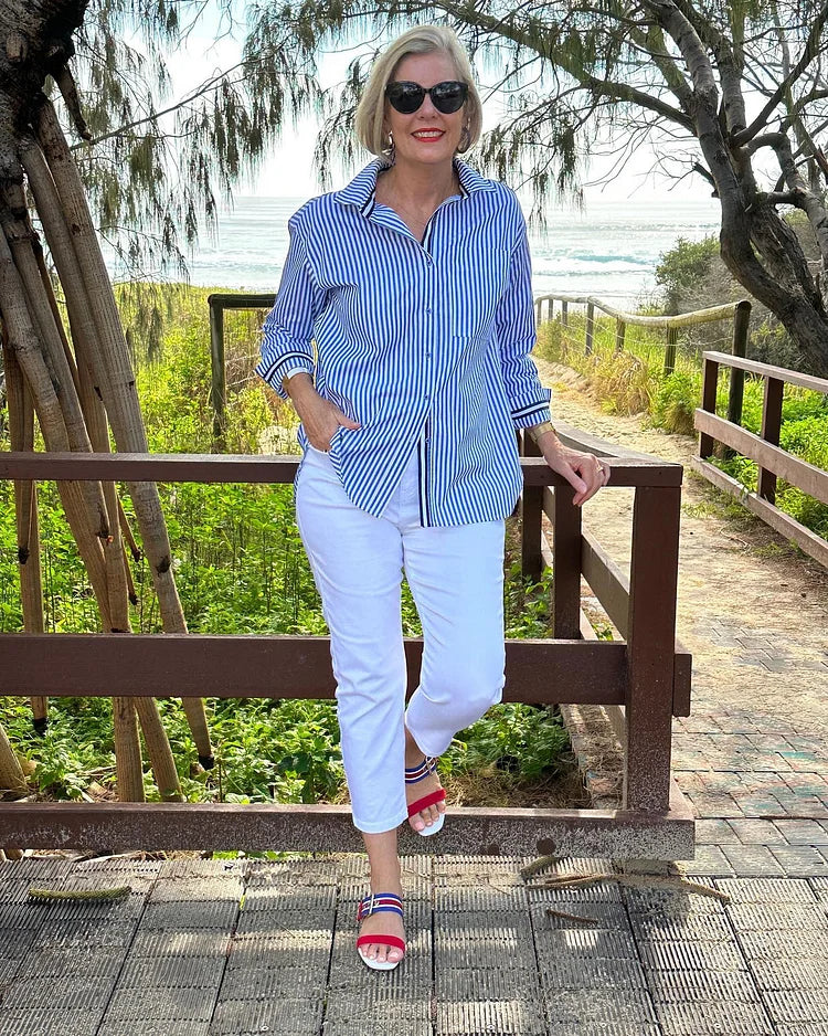 Hailey | Women Spring Relaxed Striped Button Down Shirt