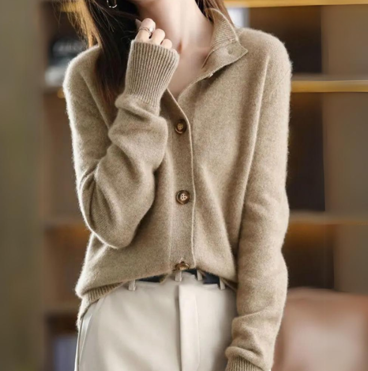 Women's Straight Cardigan Ribbed Trim - Fashinoza