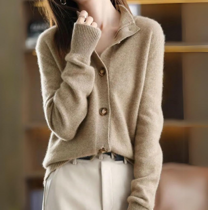 Women's Straight Cardigan Ribbed Trim - Fashinoza