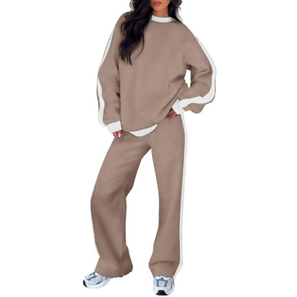Women's Crew Neck Sweatshirt Set Wide Leg Pants
