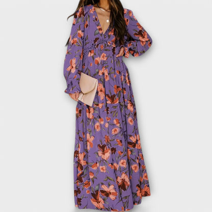 Women's Floral V-Neck Tiered Dress